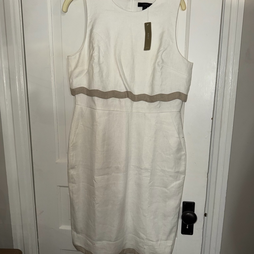 J. Crew White and Tan Midi Dress